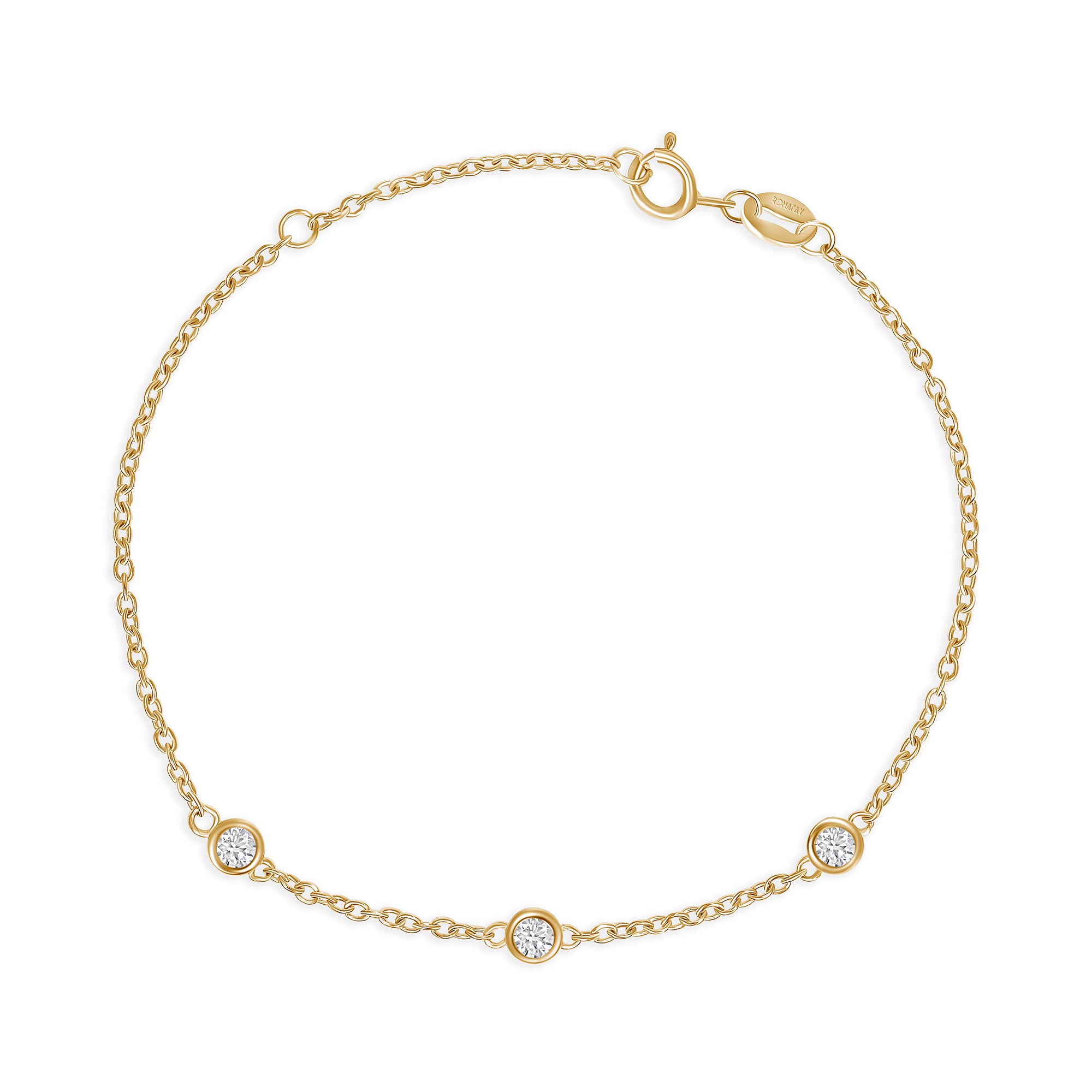 3 Bezel Round Station Chain Bracelet