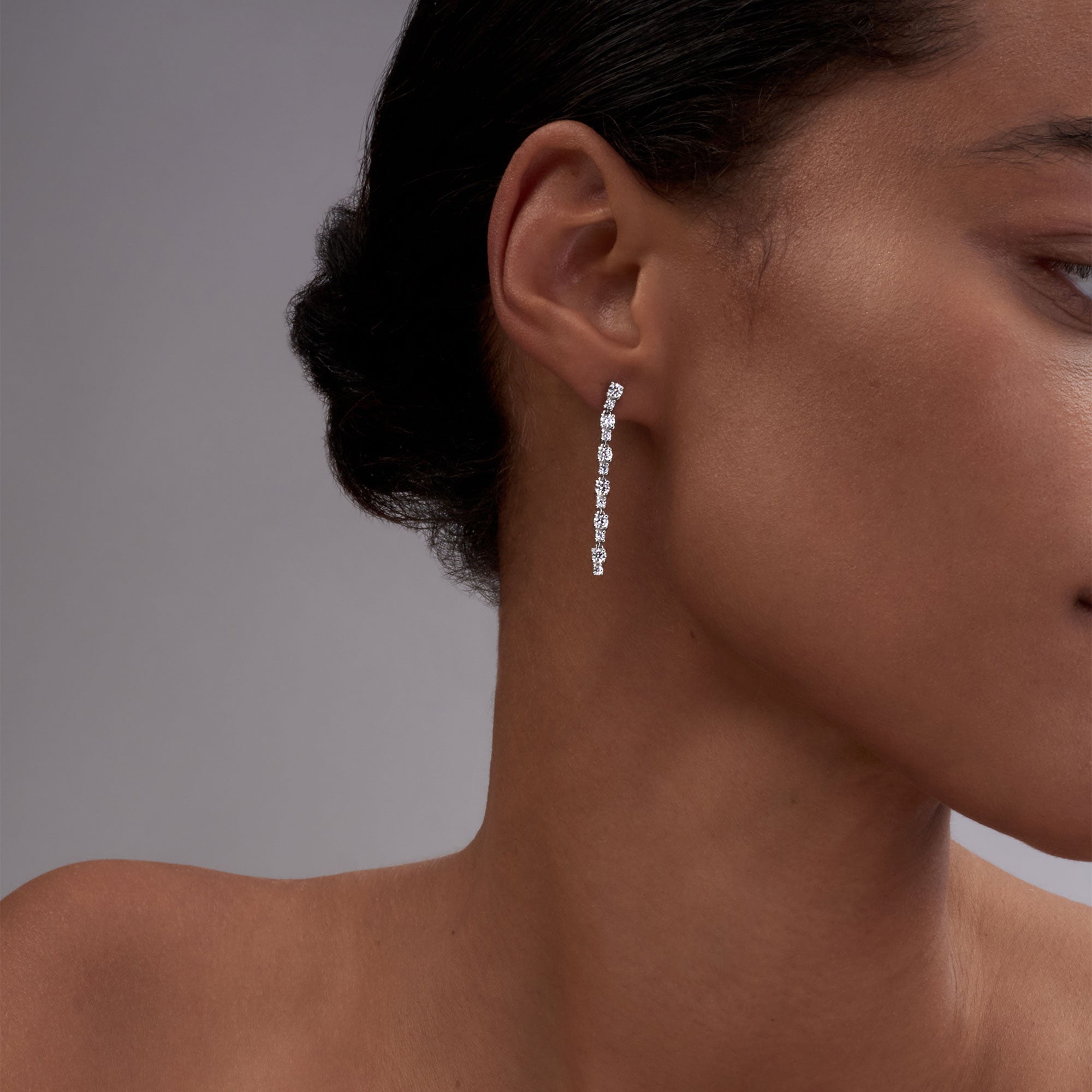 Round Alternating Diamond Dangle Earrings