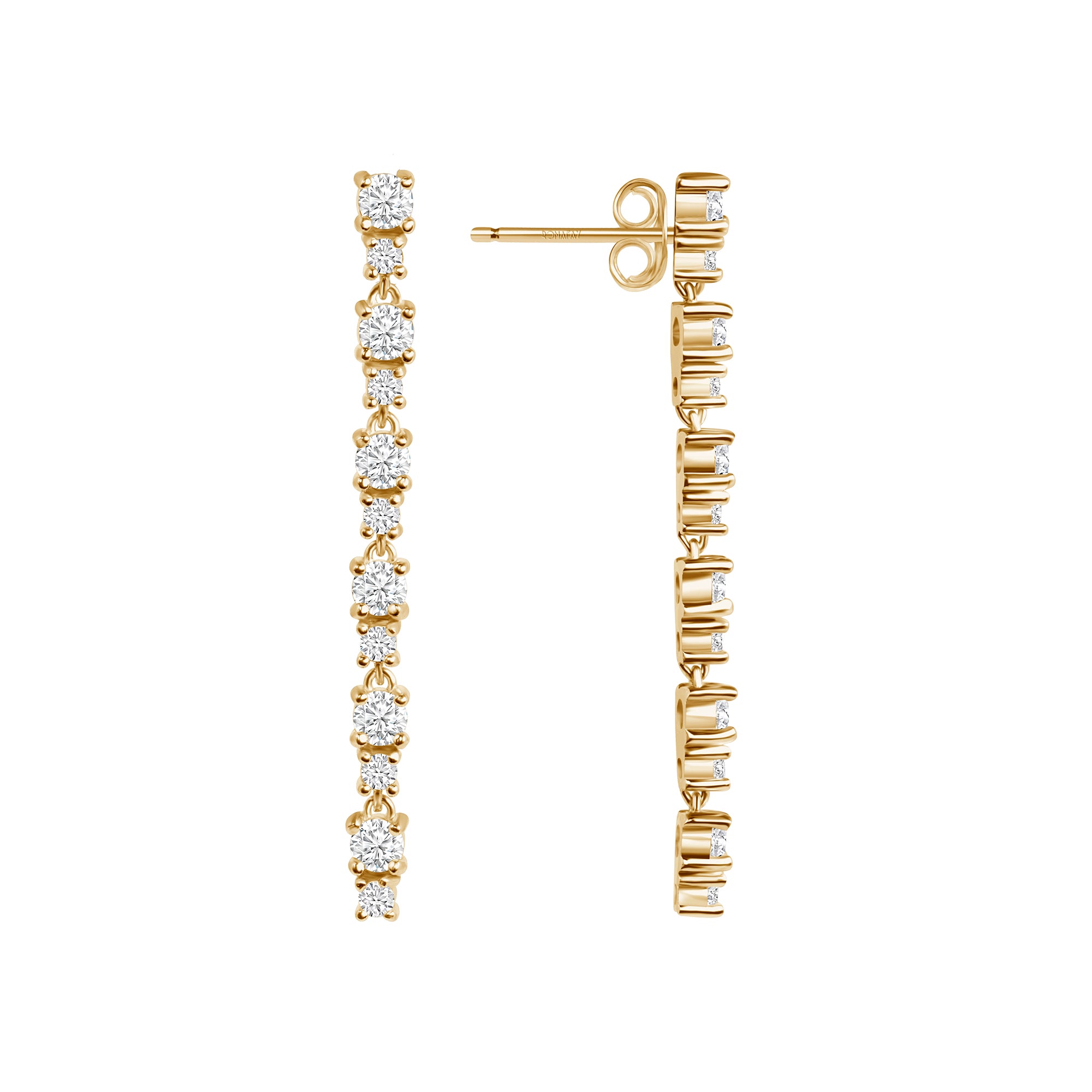 Round Alternating Diamond Dangle Earrings