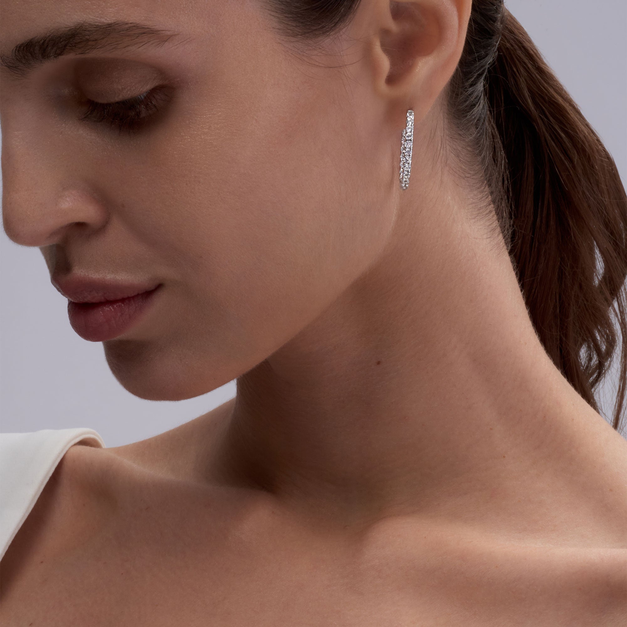 Ellipse Shape Round Inside Out Diamond Hoops (2mm Width)