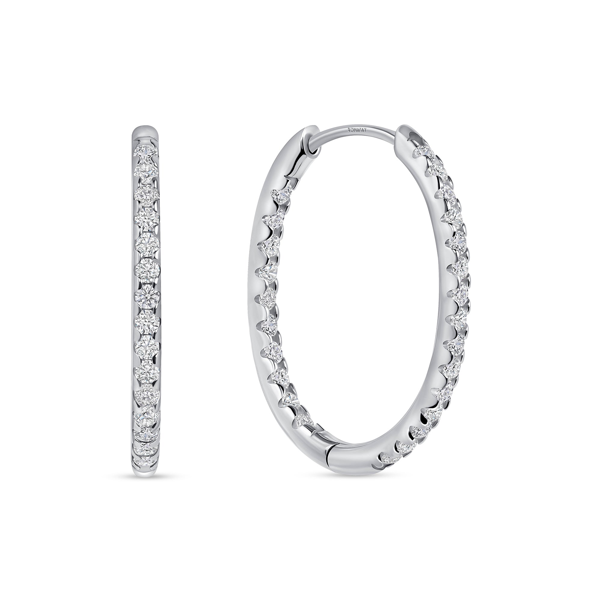 Ellipse Shape Round Inside Out Diamond Hoops (2mm Width)