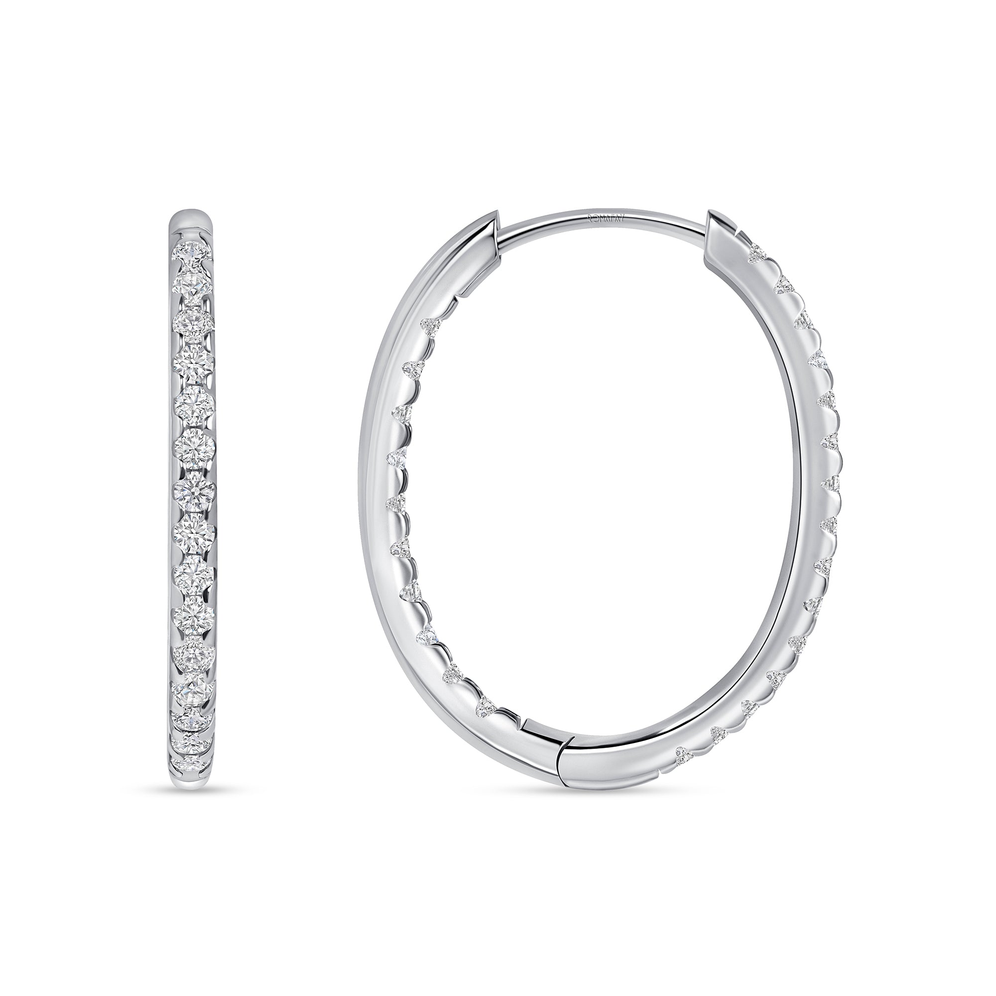 Ellipse Shape Round Inside Out Diamond Hoops (2mm Width)