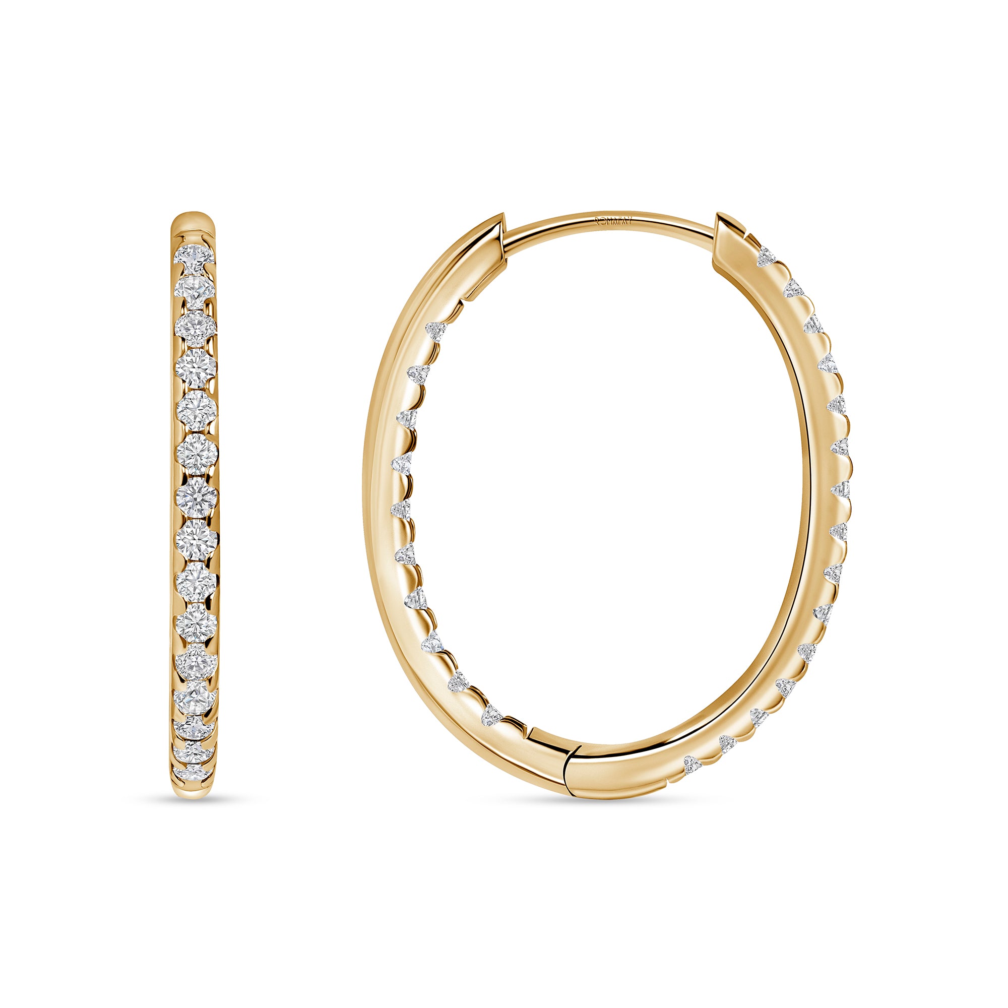 Ellipse Shape Round Inside Out Diamond Hoops (2mm Width)