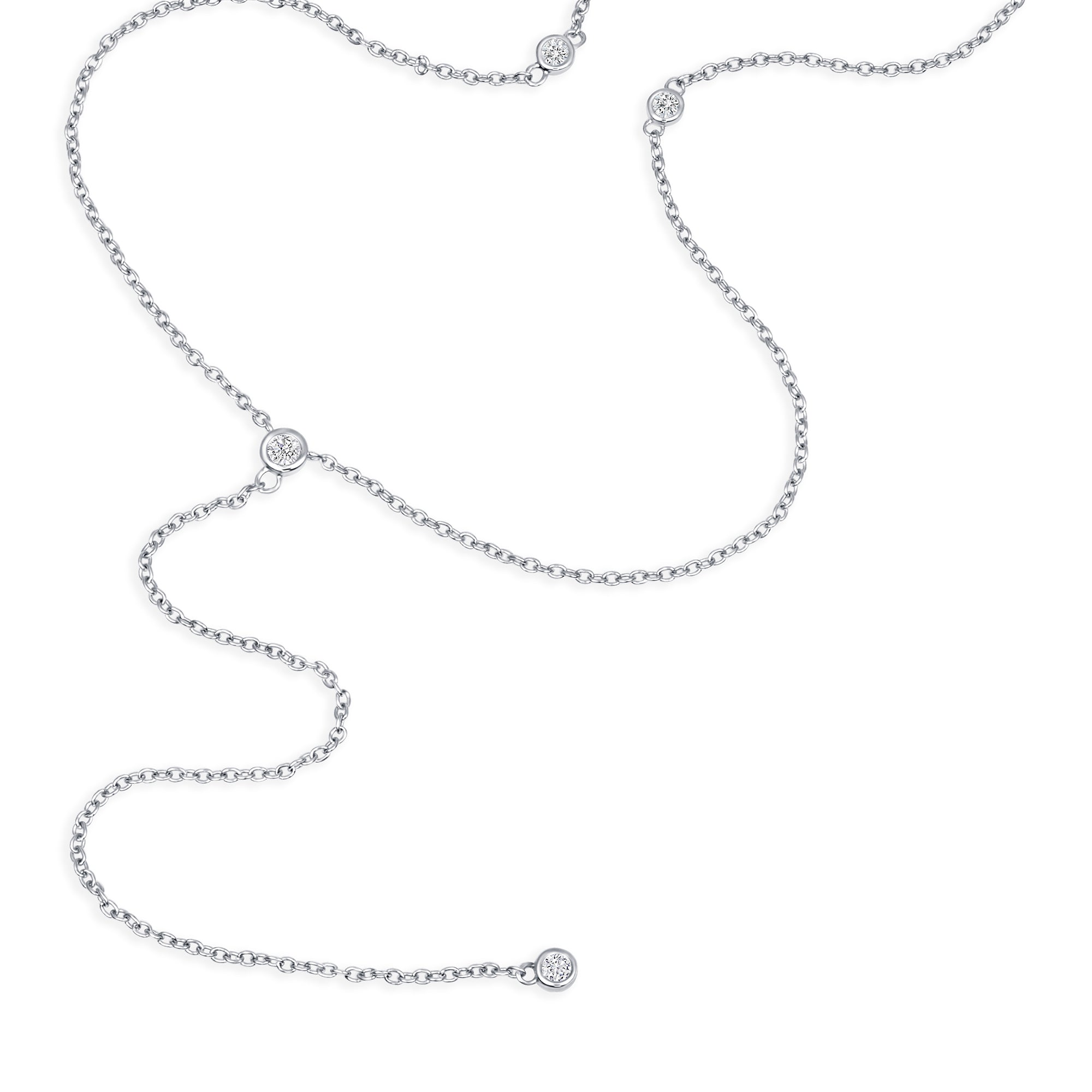 4 Bezel Round Diamond Lariat Necklace