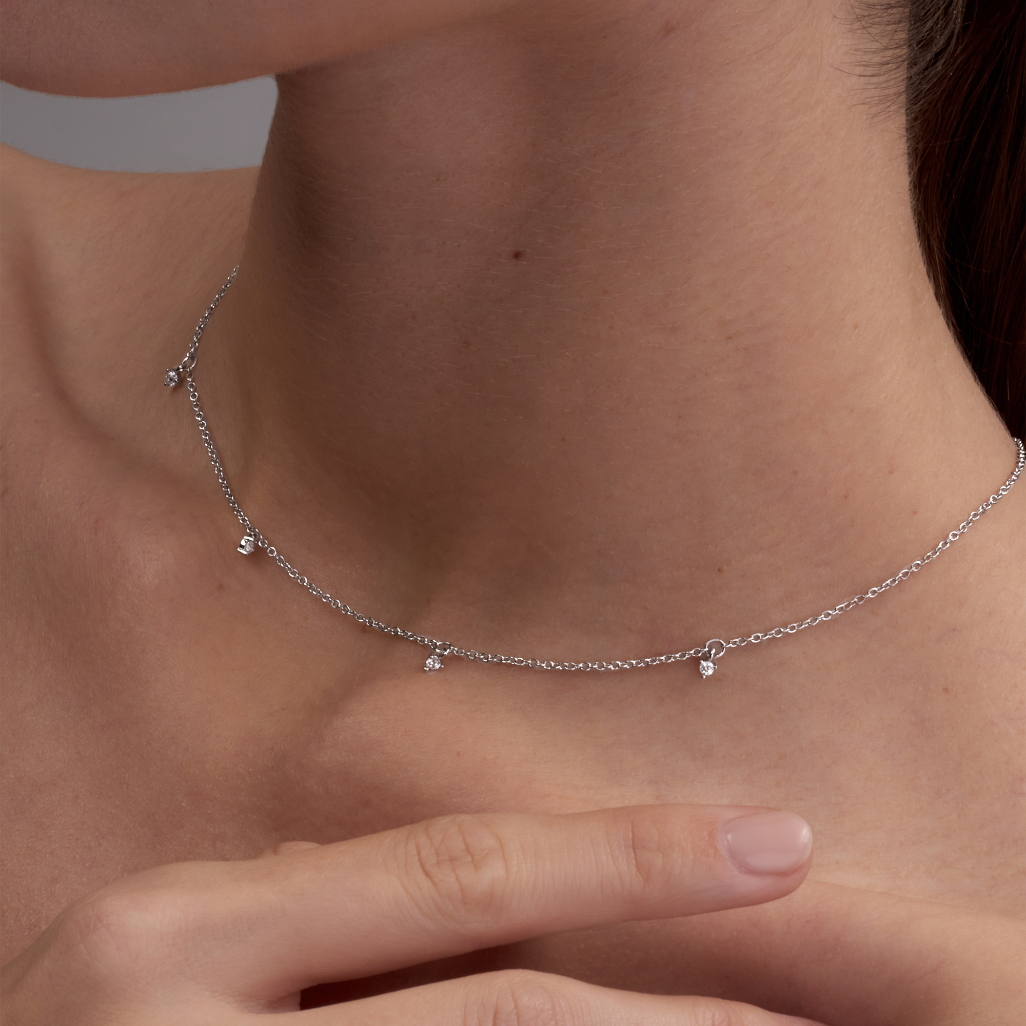 5 Dangling Round Diamond Station Necklace