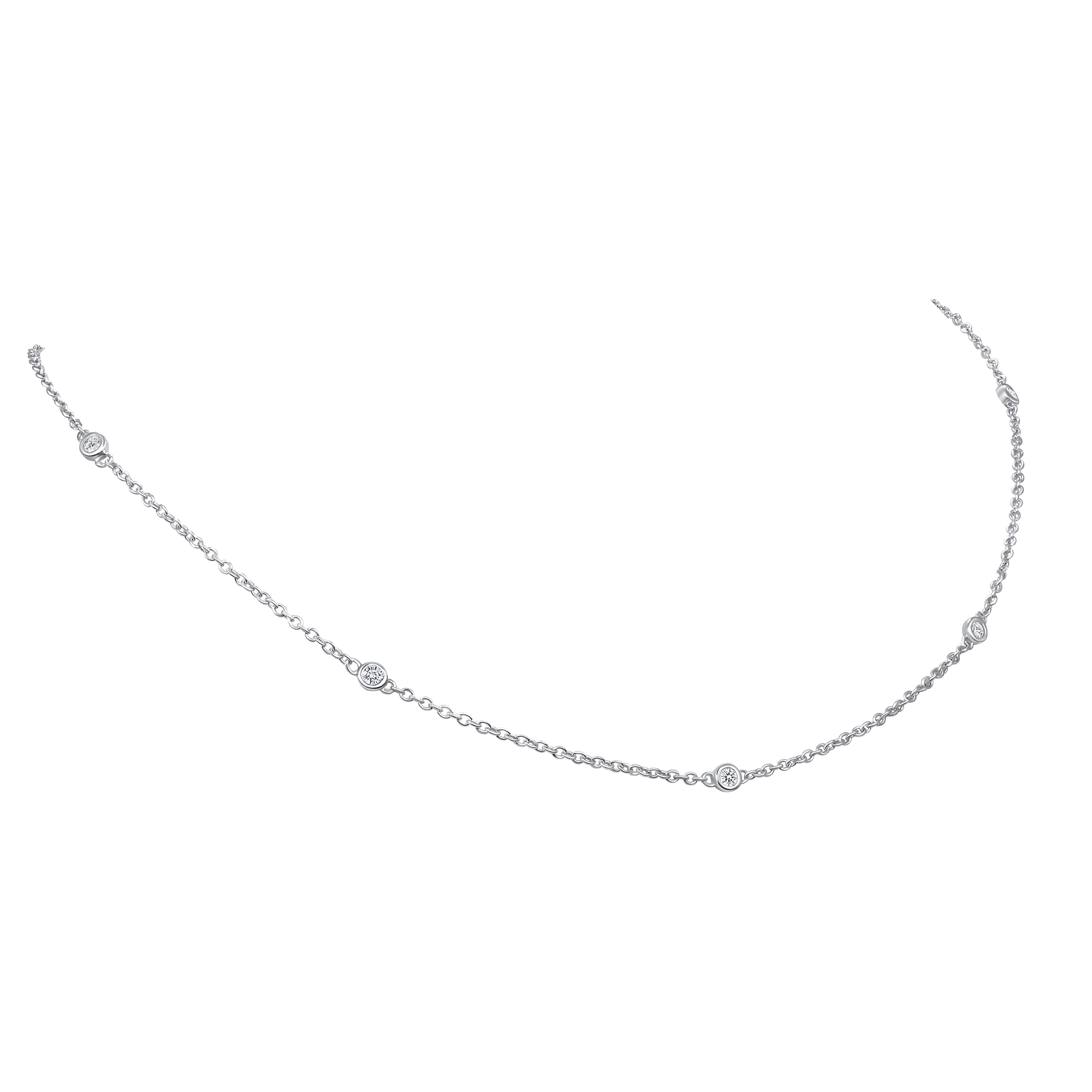 5 Bezel Round Diamond Station Necklace