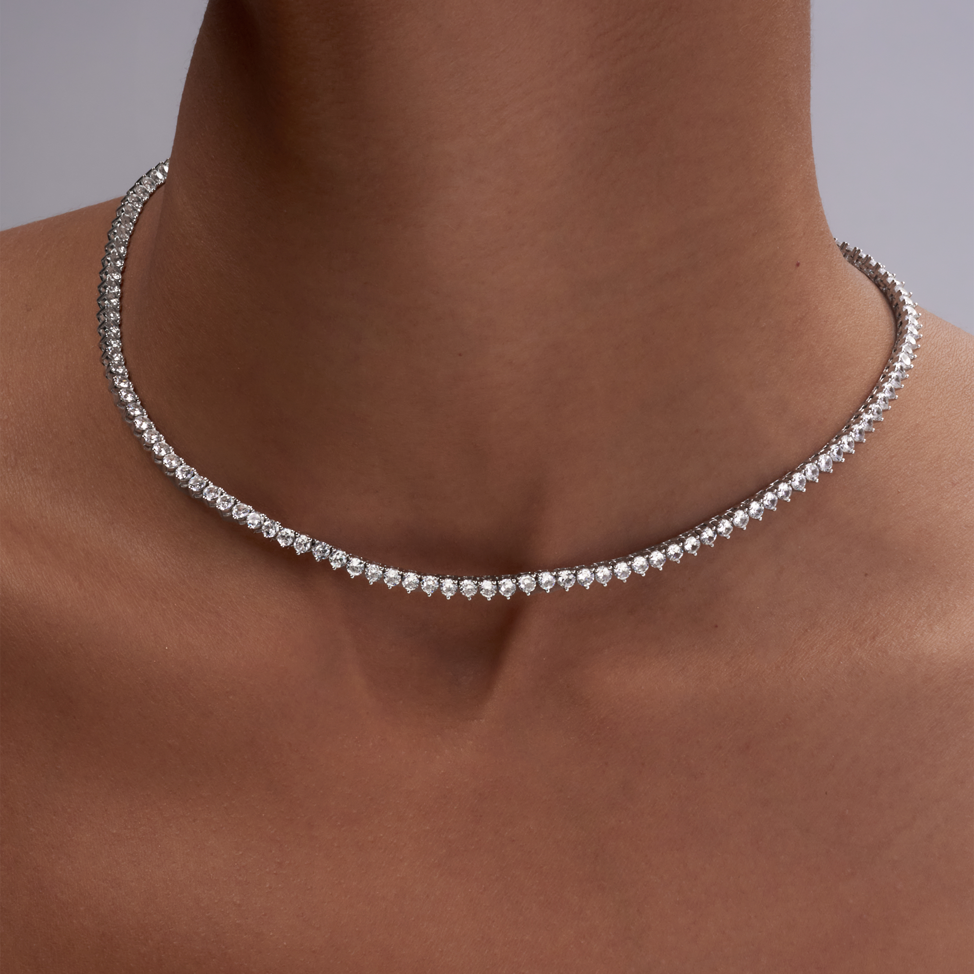 Round Three Prong Tennis Necklace (2.9mm)