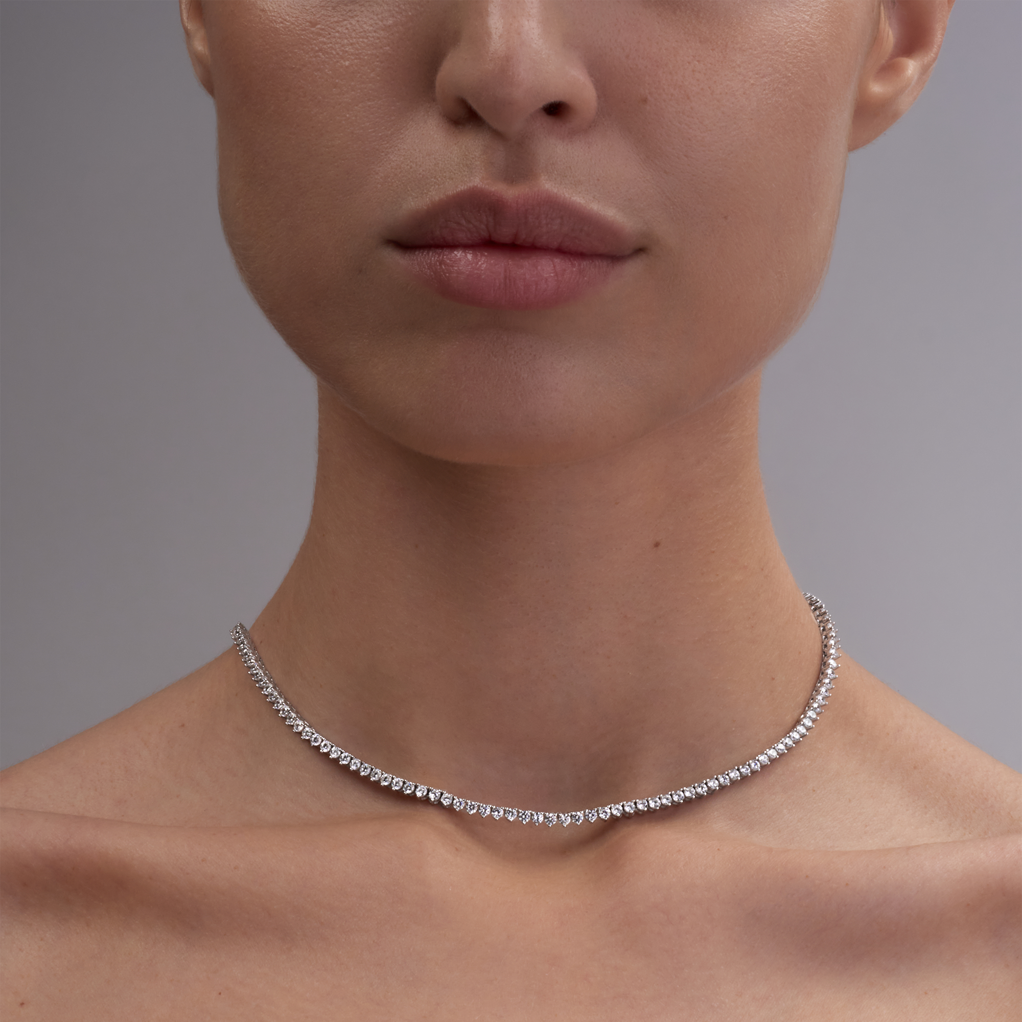 Round Three Prong Tennis Necklace (2.3mm)