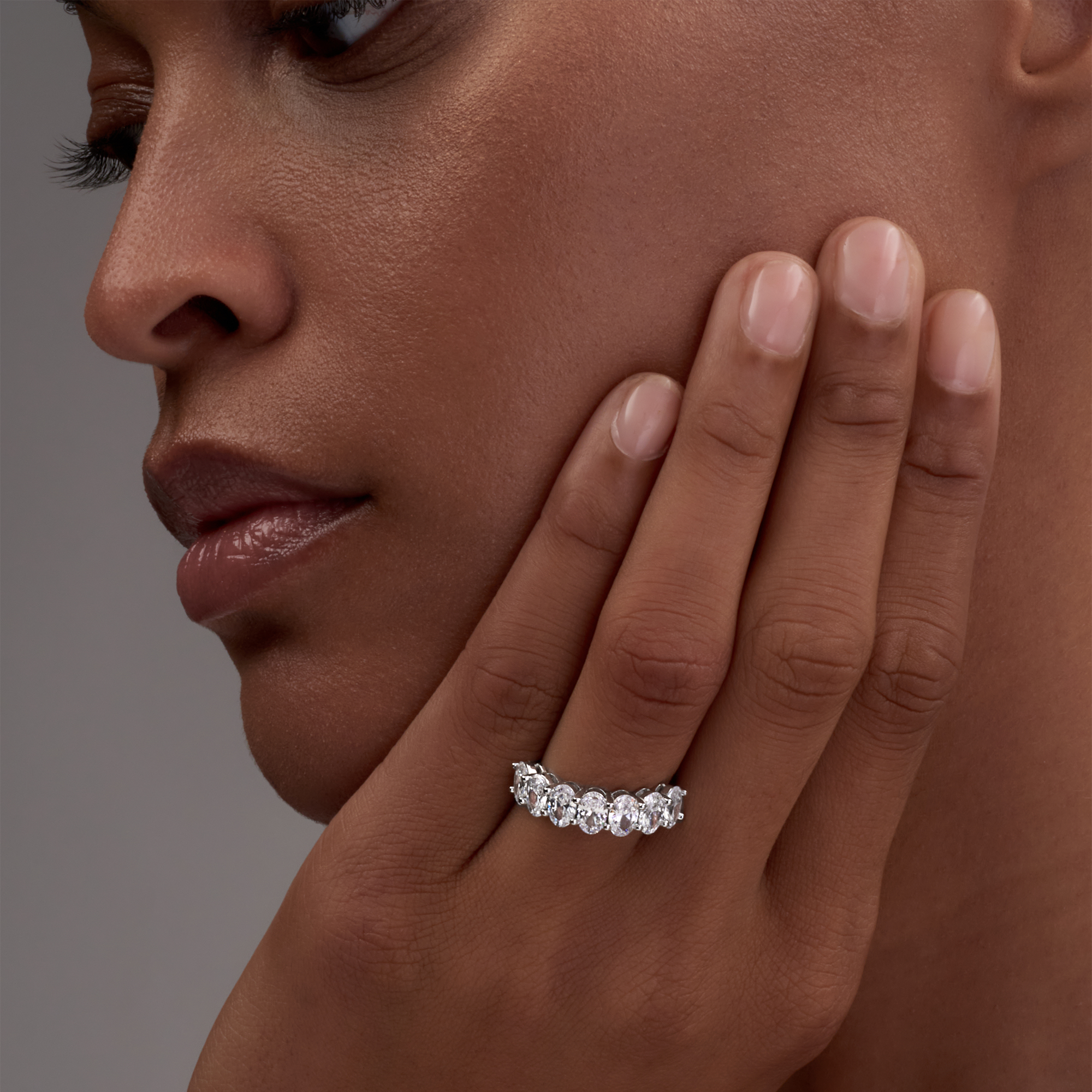 Oval Anniversary Ring 3ct lab Grown wear by Girl