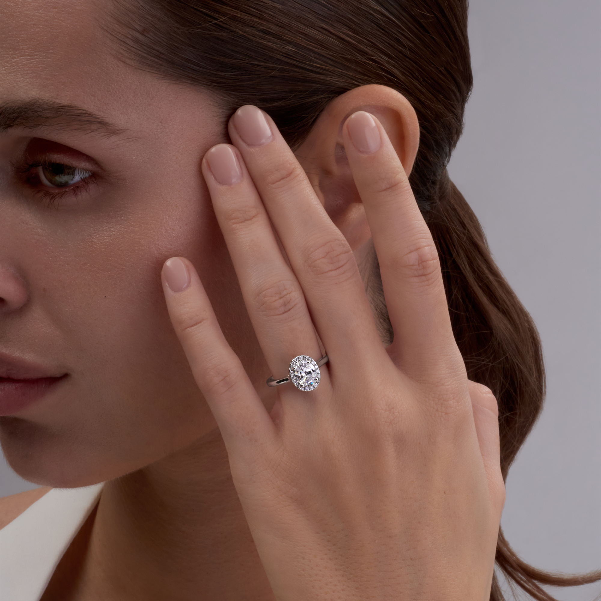 Oval halo Ring 1.5Ct lab Grown wear by Girl- Romafay