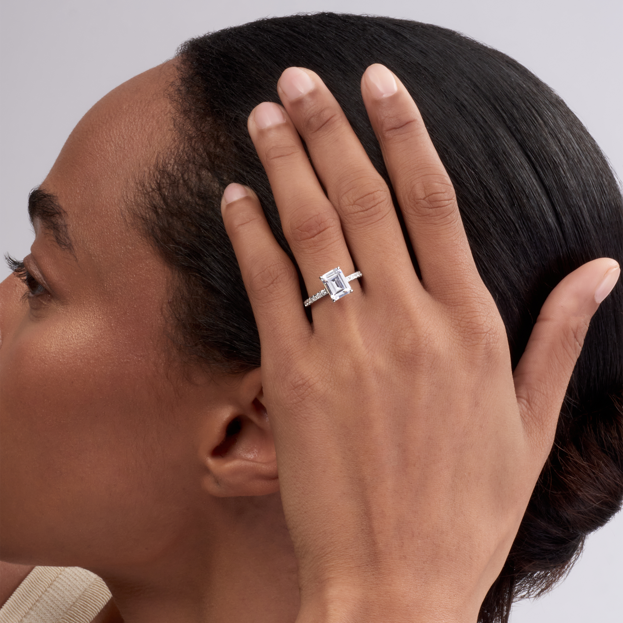 Emerald solitaire pave ring 3ct Lab Grown