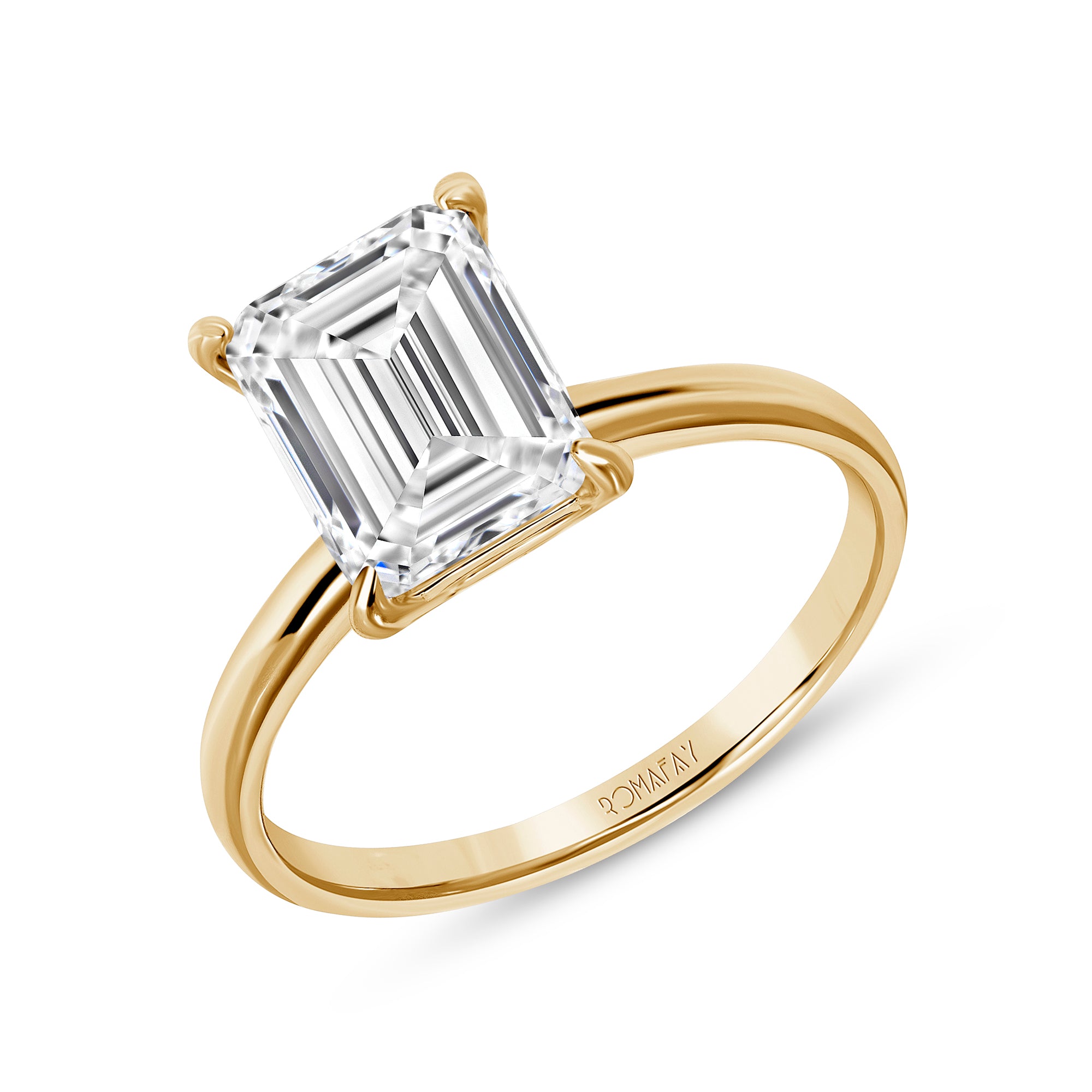 Emerald Solitaire 3ct Gold Diamond Ring Lab Grown
