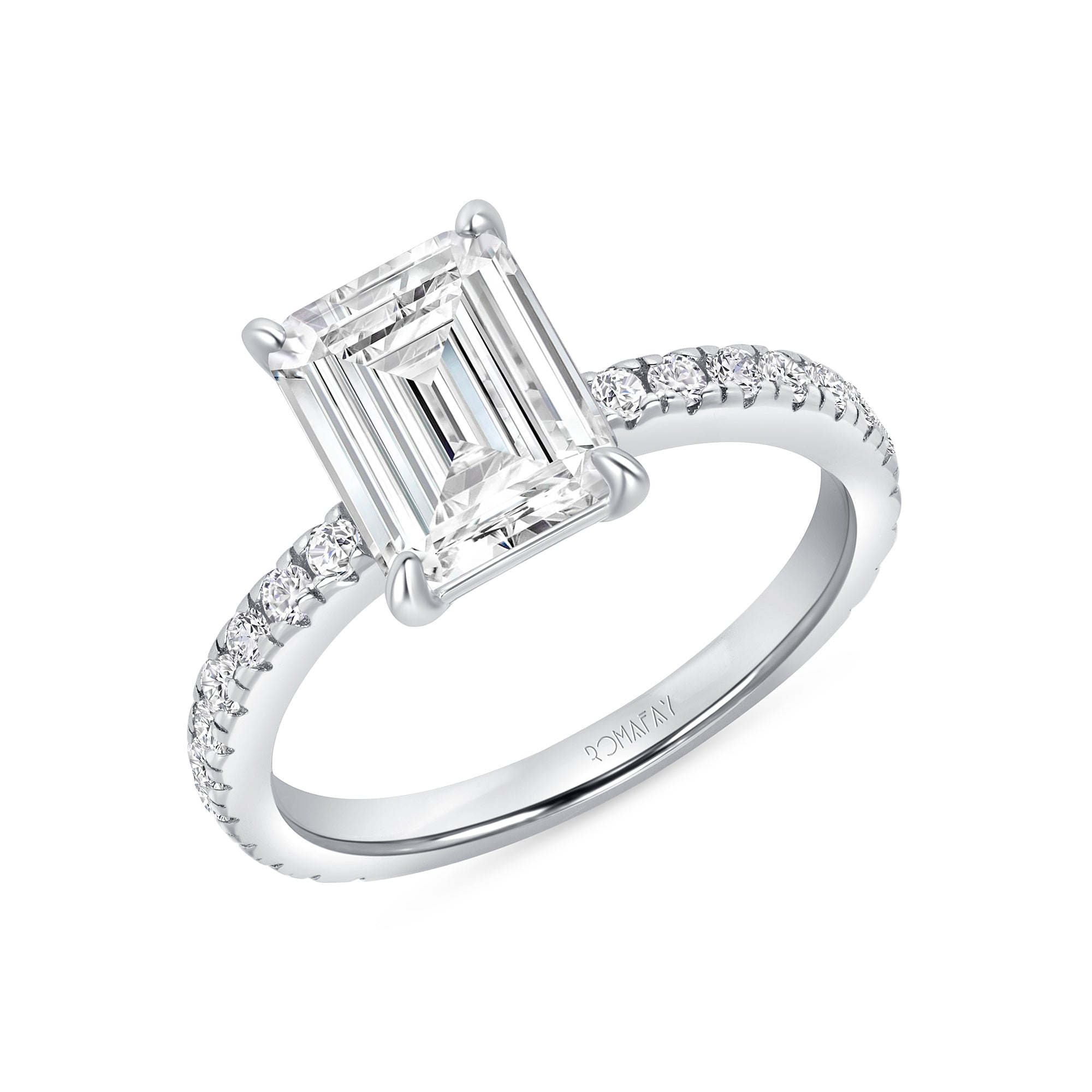 Emerald Solitaire 3ct White Diamond Ring Lab Grown