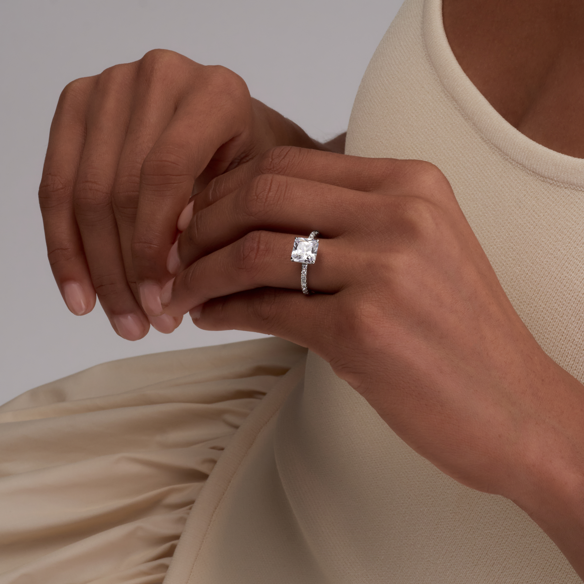 Princess Solitaire Pavé Ring (4CT)